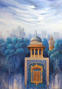 G. N. Qazi, 36 x 24 inch, Acrylic on Canvas, Cityscape Painting, AC-GNQ-092